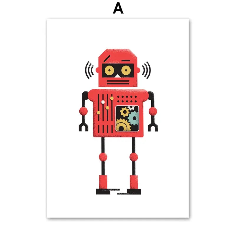 Spruce up your little one's bedroom or playroom with some groovy robot-themed canvas wall art! Multiple sizes available to suit your space, frame not included. "It's time to give your child's room a tech-savvy makeover! These funky robot designs will add a playful touch to any bedroom or playroom. Mix and match sizes to fit your unique space (frames not included, but your child's imagination is!)."