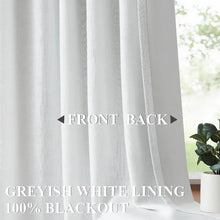 Load image into Gallery viewer, These white pinch pleated curtain panels with black out coating are perfect for your child&#39;s bedroom. The organic and textured look adds to a variety of interior styles, providing both functionality and aesthetics.
