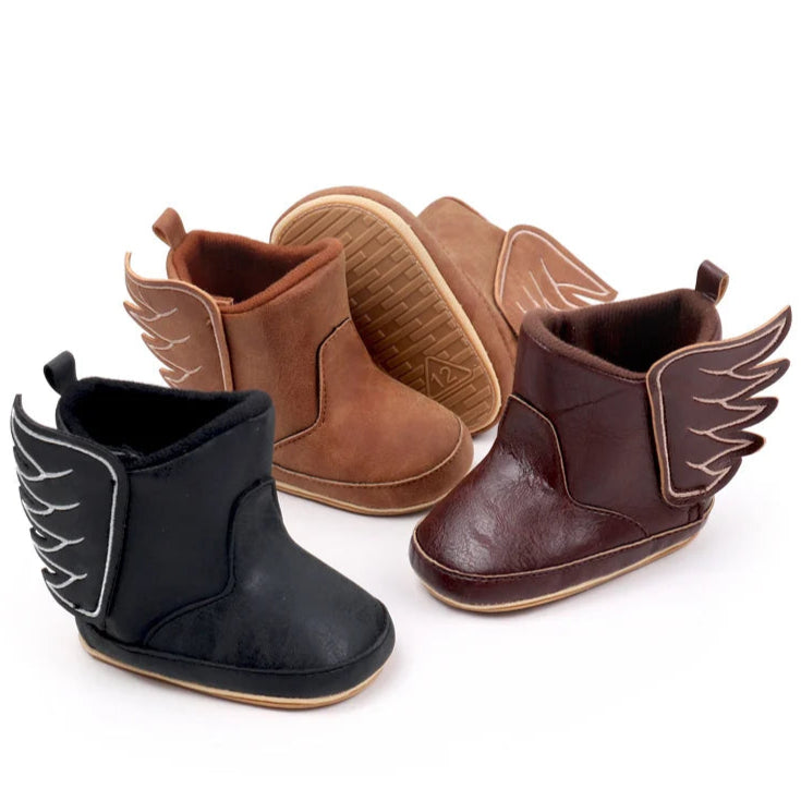 Designed with both style and comfort in mind, these baby wing boots are perfect for your little one from the moment they are born up to 18 months old. With multiple sizes and colors available, you'll have a pair for every occasion. Not only will they keep your baby's feet warm and cozy, but they'll also add a touch of fashion to their outfit. Expertly crafted with high-quality materials, these boots are durable and long-lasting, making them a practical choice for any parent.