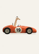 Load image into Gallery viewer, Elevate your child&#39;s bedroom or playroom with these charming race car animal prints. These stunning canvas artworks, available in multiple designs and sizes, feature waterproof ink and are perfect for your budding car connoisseur. Frame not included
