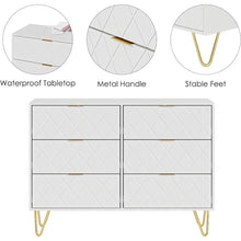 Load image into Gallery viewer, Modernize your kids&#39; bedroom with this 4-drawer white dresser. Delicate metallic legs, luxurious gold pull handles, and a spacious design make it versatile for any decor. The easy-to-clean cabinet and smooth drawers with slide rails and handles make daily use a breeze. Plus, the dresser comes with hardware to keep it securely in place.
