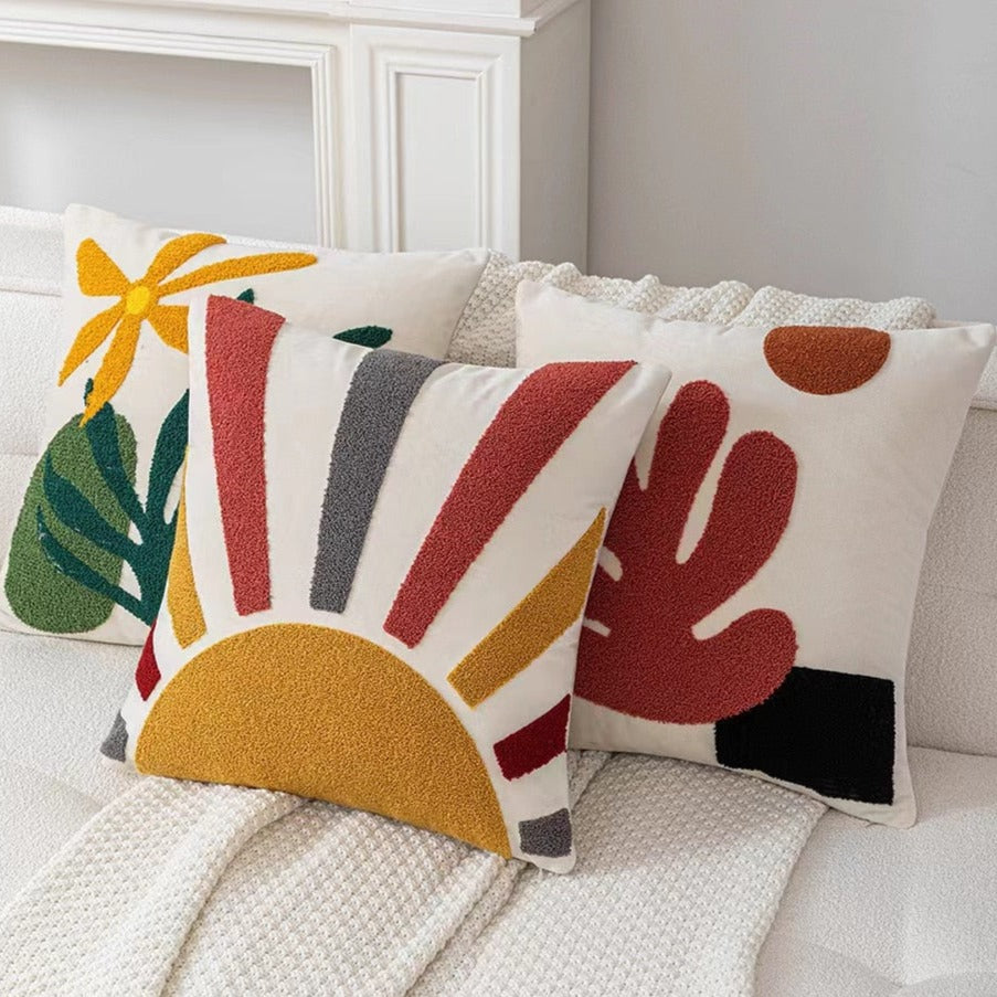 Decorate your children's bedroom with this stylish sunshine embroidered pillow cover! It is crafted to be soft and comfortable while being stylish enough to be a great addition to the room. Its embroidered pattern adds a touch of hapiness to your nursery or kids' bedroom.   Size: 17.71. x 17.71 inches (45 x 45cm) Material: Cotton and Polyester Technics: Woven Open: Zipper Method: Cold water washed by hand Package included: 1 pillow case Pillow insert (Filling) not included