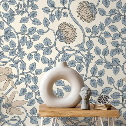 Blue and Beige Floral Wallpaper