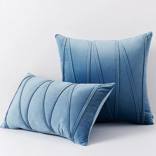 Transform your children's bedroom or playroom with a unique touch of fresh and funky decor using this striped stone blue throw pillow cover set. Crafted from lush velvet, this decorative piece offers both luxurious comfort and style. Give your space a cozy and stylish upgrade with this exceptional accent.