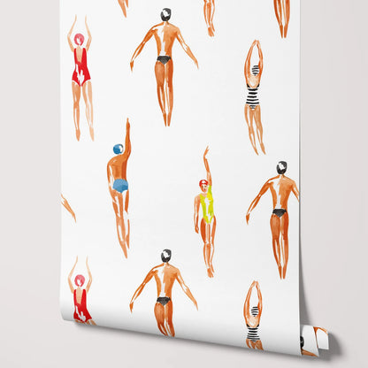 Indulge in the enchantment of our swimmers wallpaper, perfect for your child's bedroom or playroom. This waterproof, moisture-proof, mold-proof, and sound-absorbing design offers both durability and functionality, making it a luxurious and essential addition to any room.