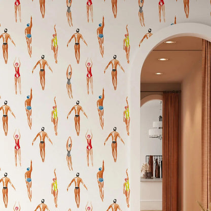 Indulge in the enchantment of our swimmers wallpaper, perfect for your child's bedroom or playroom. This waterproof, moisture-proof, mold-proof, and sound-absorbing design offers both durability and functionality, making it a luxurious and essential addition to any room.
