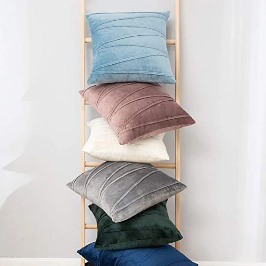 Transform your children's bedroom or playroom with a unique touch of fresh and funky decor using this striped stone blue throw pillow cover set. Crafted from lush velvet, this decorative piece offers both luxurious comfort and style. Give your space a cozy and stylish upgrade with this exceptional accent.