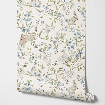 Spruce up your kid's bedroom or playroom with the enchantment of our beige and blue bunny wallpaper. Make an invigorating and charming area that sparks joy and wonder with this unique addition!