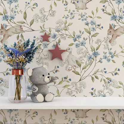 Spruce up your kid's bedroom or playroom with the enchantment of our beige and blue bunny wallpaper. Make an invigorating and charming area that sparks joy and wonder with this unique addition!