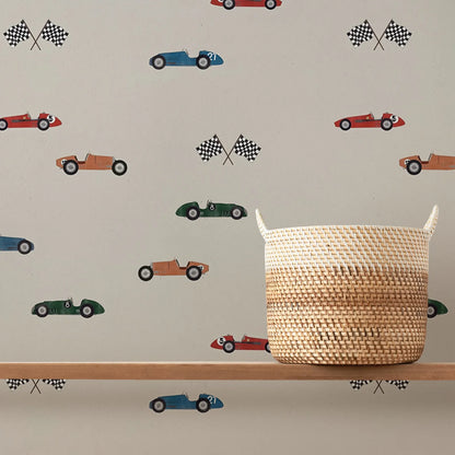Discover the enchantment of our antique race car wallpaper in your child's bedroom or playroom. It is waterproof, moisture-proof, mold-proof, and provides sound absorption, making it a long-lasting and practical addition to any room.