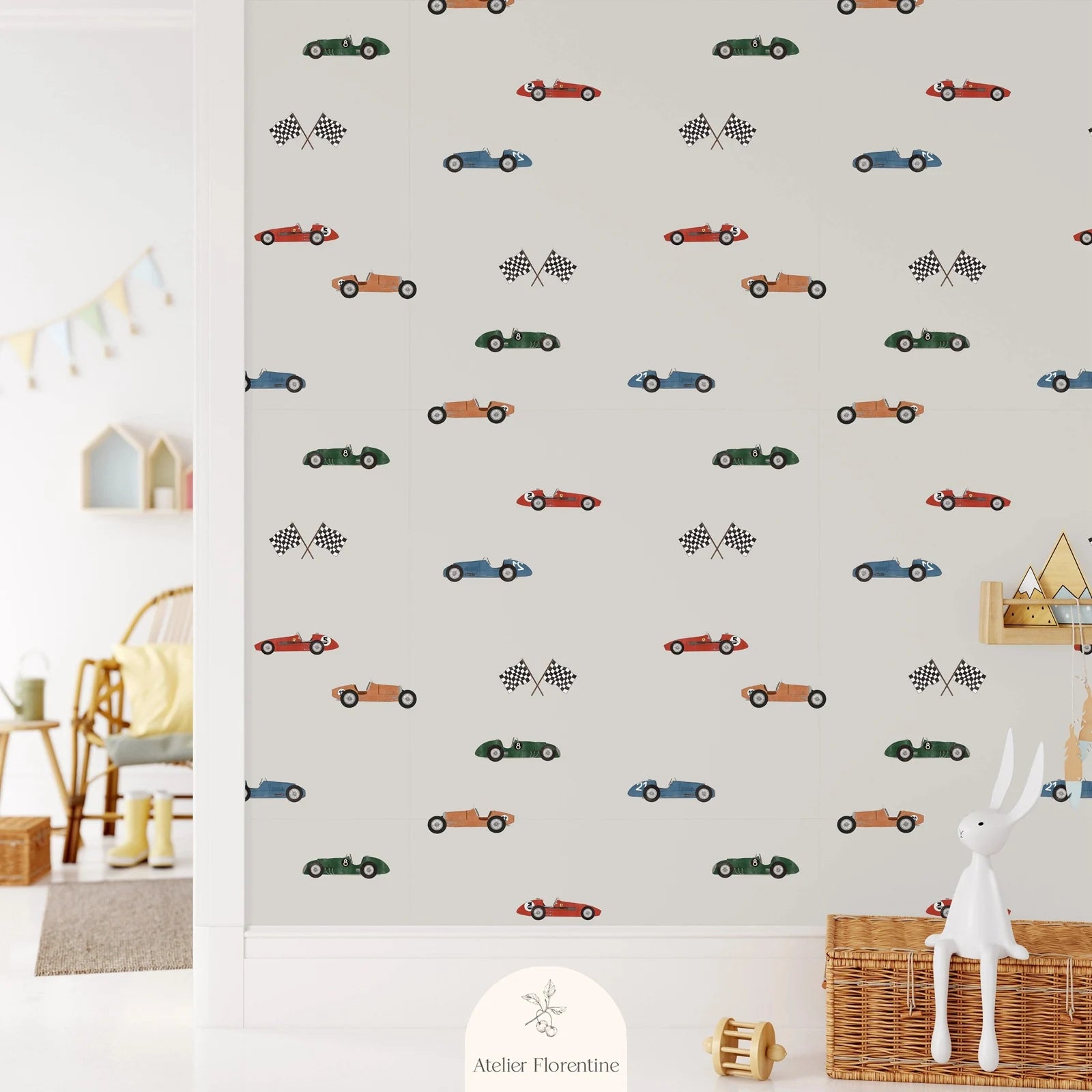 Discover the enchantment of our antique race car wallpaper in your child's bedroom or playroom. It is waterproof, moisture-proof, mold-proof, and provides sound absorption, making it a long-lasting and practical addition to any room.
