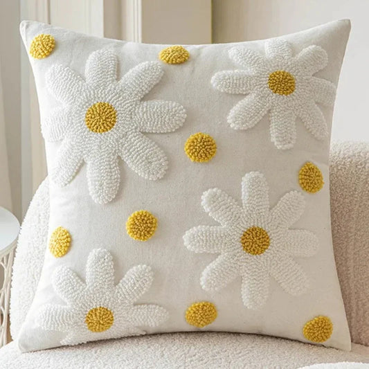 Update your children's bedroom or playroom with a touch of freshness and fun using this white daisies pillowcase. Made from soft cotton fabric, these decorative covers offer a luxurious and cozy feel. Experience both comfort and style with this unique accent piece.