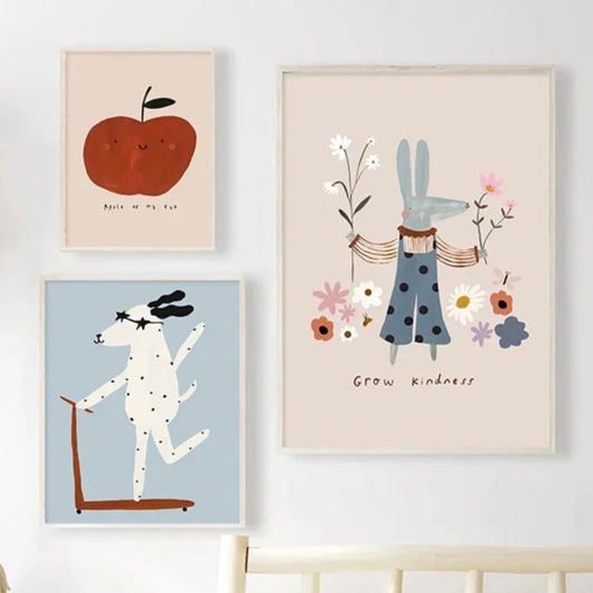 Elevate your home decor with this stunning canvas art featuring nordic animals and wildflowers. Add a touch of whimsy and natural beauty to your walls. Perfect for creating a dreamy atmosphere in your child's room.