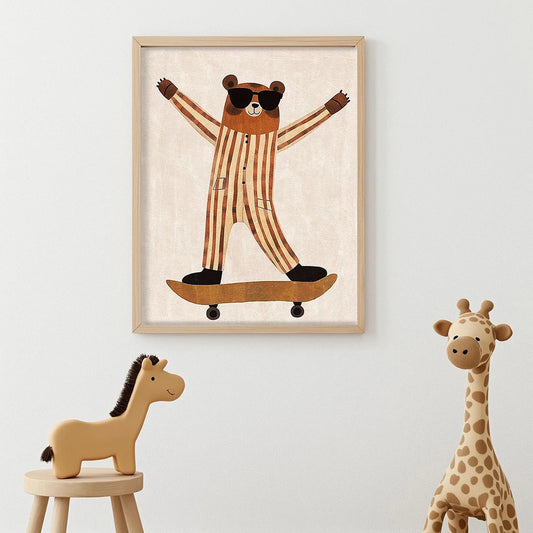 Update your child's room or play area with our collection of funky retro animal prints on canvas! Pick from different sizes and mix and match for a unique presentation. We want to let you know, the frames aren't included (but the coolness factor certainly is!).