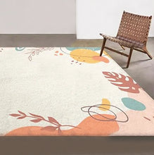 Load image into Gallery viewer, Our soft flower rug is the perfect addition to any kid&#39;s bedroom. It features an easy to clean modern floral design with pink, beige, yellow and blue polyester, designed to bring a touch of elegance and luxury to your space. With its sophisticated look and exclusive style, this rug will be a timeless statement piece, sure to be enjoyed for years to come.
