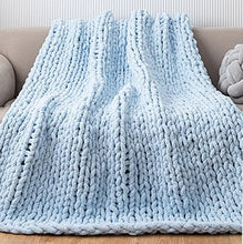 Load image into Gallery viewer, Light Blue Knitted Throw Blanket
