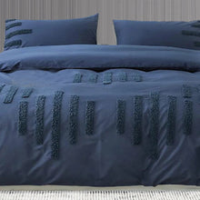 Load image into Gallery viewer, This dark blue cotton duvet cover is the perfect addition to your child&#39;s bedroom. Made with 100% cotton and a thread count of 100TC, it features a woven technic and a fabric count of 40. Please note, duvet insert and pillow insert are not included.
