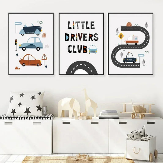 Transform your child's space into a mini motorist's paradise with our Little Drivers Club canvas art! Perfect for bedrooms or playrooms, this adorable collection showcases cars, trucks, and automobiles that will fuel your little one's imagination and add a vrooming touch of fun to any wall.