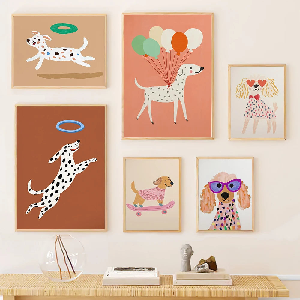 Playful pups on canvas bring whimsical charm to your little one's bedroom or teen's hangout space. These adorable doggy designs add a pawsome touch to any playroom wall!