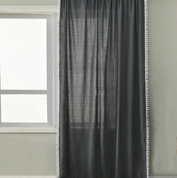 Bring sophistication and elegance to your home interior with this gorgeous grey linen curtain panel. Featuring a luxurious tassel pattern and a choice of hanging styles, this exquisite curtain will add texture and depth to any room. Enjoy the timeless beauty and effortless setup of this one-of-a-kind curtain.