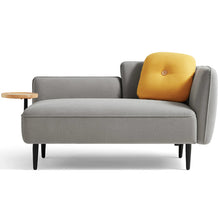Load image into Gallery viewer, Transform your child&#39;s bedroom with this charming small grey and yellow sofa. The Mid-century style adds playful flair and the smooth upholstery and plush cushions make it the ideal spot to kick back and relax. The included side table adds convenience and completes the perfect blend of comfort and style. And with its unique right-arm design, this Chaise Lounge invites your kid to unwind in remarkable fashion. Plus, the small coffee table adds a touch of practicality to this fun and funky sofa.
