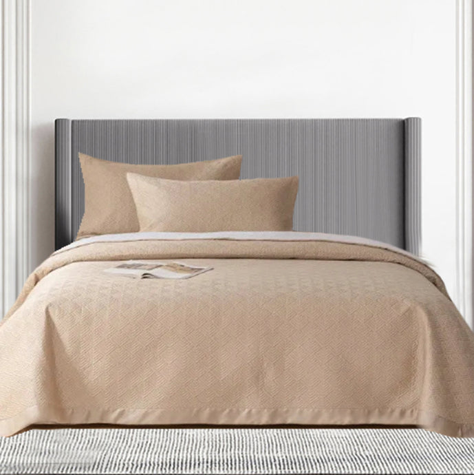 Enhance the comfort and style of your child's bedroom with our premium taupe Tencel queen bedspread set. The silky, soft touch of the Tencel fabric creates a cozy and inviting sleep environment for your queen size bed. This 3-piece set is the perfect addition for a luxurious experience.  Quilt (Bedspreads): 96 x 98 inches (245 x 250 cm) Pillowcases/Pillow shams: 19 x 29 inches (48 x74 cm) Pillow inserts not included