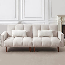 Load image into Gallery viewer, Unlock endless possibilities with the modern and elegant linen futon sofa. Its multi-functional design allows you to switch between a sofa, two armchairs, or a bed in three adjustable positions. Transform any room with this stylish futon for comfortable lounging and sleeping! Perfect for your kid&#39;s bedroom.
