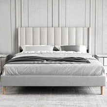Load image into Gallery viewer, Transform your child&#39;s room into a cozy and stylish retreat with our Linen Bed Frame with Headboard! Available in multiple sizes, it&#39;s the perfect addition to their growing bedroom. With its sturdy construction and elegant design, your child will sleep soundly and wake up feeling refreshed, ready to take on the day. Give them the gift of a comfortable and beautiful bed frame that will last for years to come!&nbsp;
