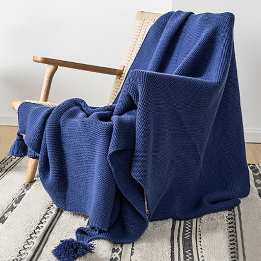 Cozy up your little one with this super comfortable navy blue throw blanket. Knitted from the softest materials, its luxurious texture will have your kids dreaming peacefully. Make bedtime extra special with this delightful blanket. Cuddle up and enjoy sweet dreams!  Size: 50 x 62 inches (130cm x 160cm) Material: High Quality Acrylic Machine wash colors separately wash in cold water, gentle cycle, tumble dry low, low iron