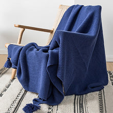 Load image into Gallery viewer, Cozy up your little one with this super comfortable navy blue throw blanket. Knitted from the softest materials, its luxurious texture will have your kids dreaming peacefully. Make bedtime extra special with this delightful blanket. Cuddle up and enjoy sweet dreams!  Size: 50 x 62 inches (130cm x 160cm) Material: High Quality Acrylic Machine wash colors separately wash in cold water, gentle cycle, tumble dry low, low iron
