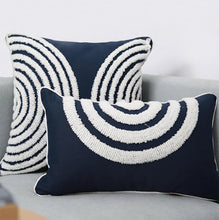 Load image into Gallery viewer, Decorate your children&#39;s bedroom with this stylish navy blue pillow cover! It is crafted to be soft and comfortable while being stylish enough to be a great addition to the room. Its embroidered pattern adds a touch of sophistication to your nursery or kids&#39; bedroom. Select from yellow or beige colors and square or rectangular shapes for a truly customizable look. 
