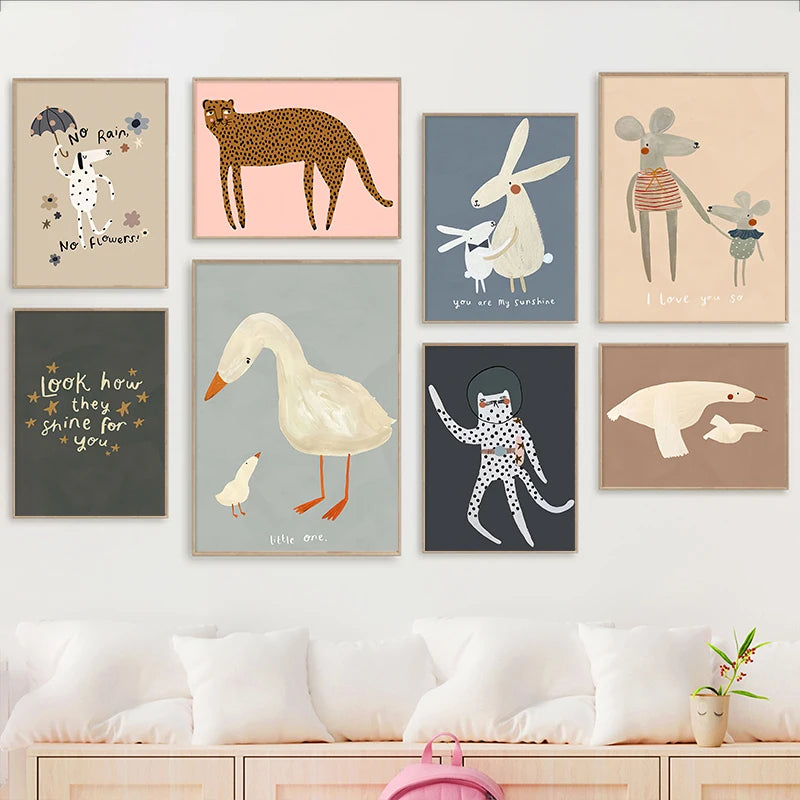 Transform any kids' bedroom or playroom into an inviting space with Sweet Animals Art on Canvas.