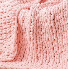 Load image into Gallery viewer, Make your kid&#39;s bedroom extra cozy with this soft and snuggly Soft Pink Knitted Throw! Not only is it cute as a button, but this knitted blanket is oh-so-huggable for limitless cuddles and snuggles. Let the comfort that comes with this snug blanket (and your little one&#39;s happy dreams) keep you warm too!  Size: 50 x 62 inches (130cm x 160cm). Material: High quality acrylic. Machine wash colors separately wash in cold water, gentle cycle, tumble dry low, low iron. 
