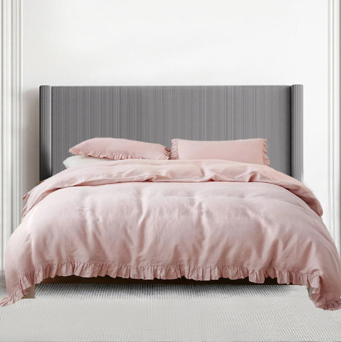 This stunning bedding set features a pure pink linen ruffled duvet cover, made of 100% woven pink natural flax with a high thread count of 100TC. It guarantees the luxurious quality, comfort and feel of linen. Please note that pillow and duvet cover inserts are not included.