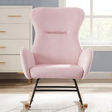 Load image into Gallery viewer, Experience gentle rocking while cuddled up in this cozy pink velvet rocking chair! Upholstered with soothing velvet fabric, it&#39;s the perfect addition for your little one&#39;s nursery - providing moments of relaxation and comfort. Dimensions: 25.9&quot; x 25.9&quot; x 37.8&quot; H
