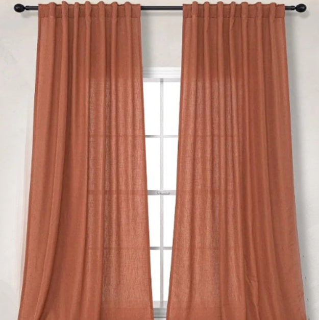 Terra-cotta Sheer Linen Blend Curtain Set