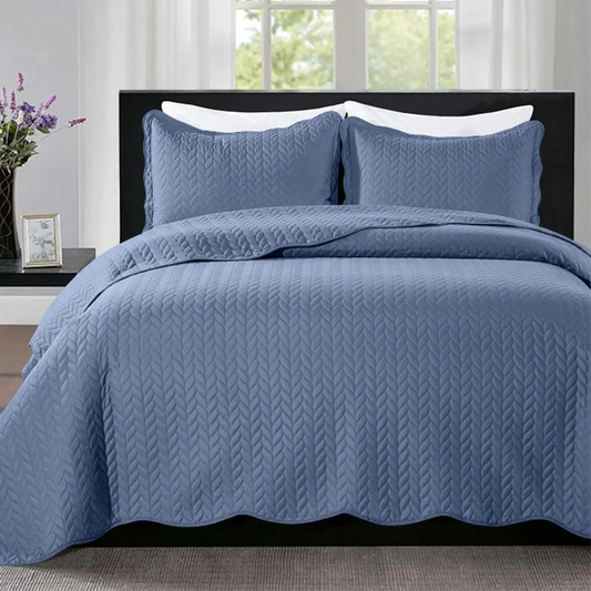 Transform your bedroom into a work of art with this luxurious steel blue quilt set for kids and teens. The exquisite embossed pattern adds an elegant touch of style to any interior decor, effortlessly complementing a variety of styles. Embrace the beauty of neutral tones and elevate the aesthetics of your room with this stunning bedding set.