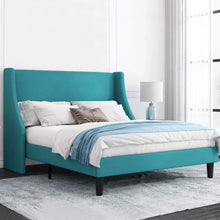 Load image into Gallery viewer, Cool and comfi teal green bedframe for your kids or teens bedroom. Kids and teens will love the vibrant teal color and the unbeatable comfort of this upholstered bed frame. Make their bedroom the coolest and most comfortable one in the house! Size: L 81.7 x W 53.4x H 44.9 inches Queen
