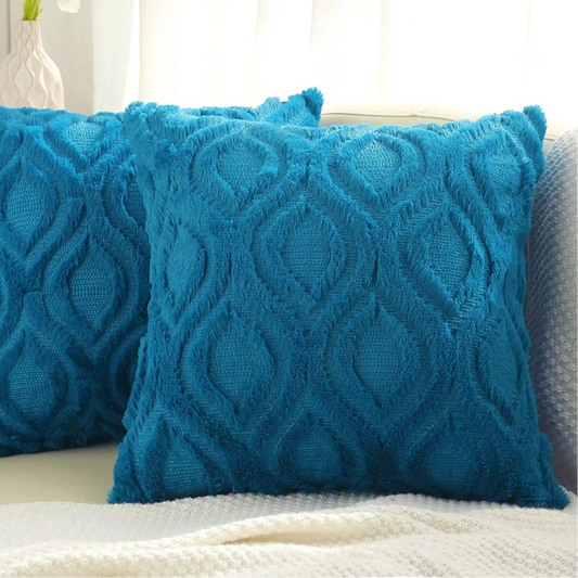 Get your kids' bedroom or playroom looking fresh and funky with this teal blue flannel geometric pillow cover. These decorative throw pillow covers are crafted from fluffy flannel fabric on both sides, ensuring a luxuriously cozy and cuddly feel. Say hello to comfort and style with this one-of-a-kind accent piece.