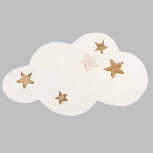 This white cloud and stars rug offers an enchanting addition to your child's bedroom. Crafted from premium polyester for long-lasting appeal, its whimsical cloud and star motif is sure to bring a sense of serene beauty to the space. If there's a slight odor, Don't worry it is non-toxic and harmless just part of the rug creation. Place it in a ventilated area until it's odorless. Add an element of luxurious comfort to your child's space with this stunning rug.