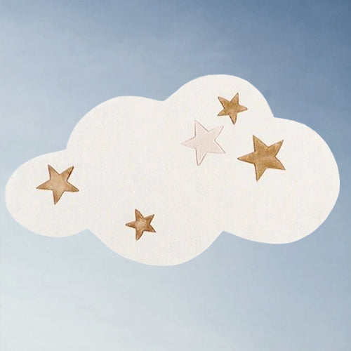 This white cloud and stars rug offers an enchanting addition to your child's bedroom. Crafted from premium polyester for long-lasting appeal, its whimsical cloud and star motif is sure to bring a sense of serene beauty to the space. If there's a slight odor, Don't worry it is non-toxic and harmless just part of the rug creation. Place it in a ventilated area until it's odorless. Add an element of luxurious comfort to your child's space with this stunning rug.