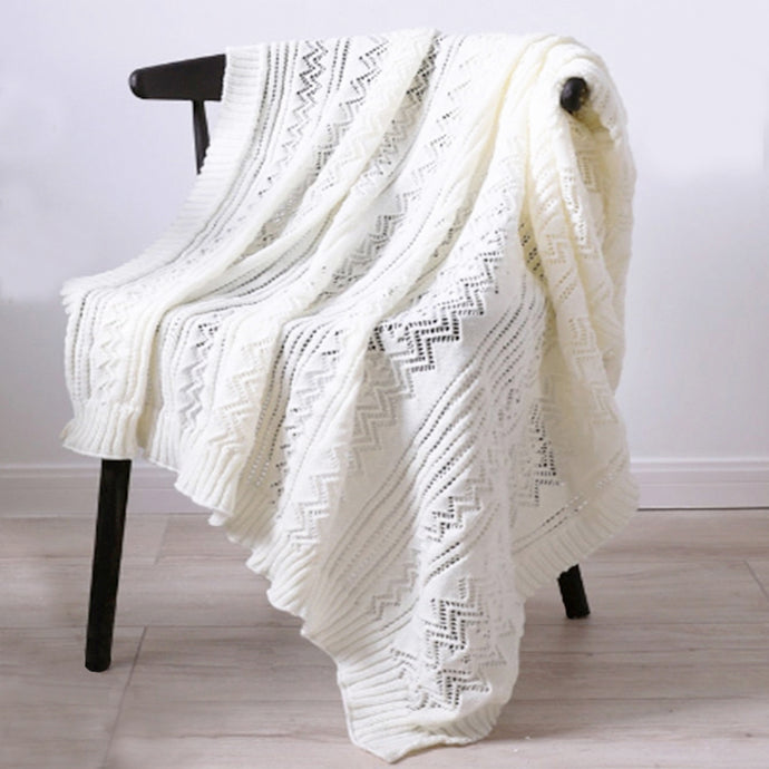 Bring the warmth of cozy comfort into your kid's bedroom with this soft, white knitted throw blanket! Crafted from light weight material, your little one can snuggle up in luxurious softness for a better night's sleep.  Size: 47 x 70 inches (120cm x 177cm)