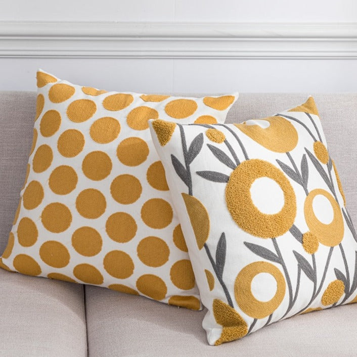 Accent your child's room with this beautiful embroidered dots pillow cover! Crafted to be ultra-soft and comfortable, it features a stylish yellow and beige pattern that will add a touch of sophistication to the room. Its charming dotted embroidered design will bring a truly unique look to your nursery or kids' bedroom. Wow!