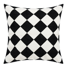 Load image into Gallery viewer, Let your little ones snuggle up in style with this soft, comfy geometric black and white pillow cover! Perfect for adding a hint of sophistication to any nursery or children&#39;s bedroom, its embroidered pattern is sure to be a hit with the kids (and the grown-ups too!). Add some fun to the decor today!
