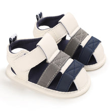 Load image into Gallery viewer, These adorable Summer beige, grey and blue sandals are designed to keep your little one&#39;s feet cool in the hot summer months! They come in multiple colors and sizes for newborns up to 18 months, so you&#39;ll be sure to find a pair for all your little one&#39;s summer adventures. Cute and comfy - it&#39;s a win-win! Upper Material: PU Leather. Outsole Material: Cotton. Heel Type: Flat. 
