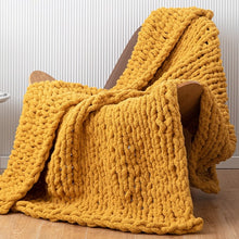 Load image into Gallery viewer, Bring some much-needed warmth to your little one&#39;s bedroom with this Dark Yellow Knitted Throw Blanket. Soft, cozy, and the perfect mustard yellow, this blanket will keep your kid snug as a bug in a rug! (Or as warm as a pumpkin spice latte!)  Size: 50 x 62 inches (130cm x 160cm) Material: High quality acrylic. Machine wash colors separately wash in cold water, gentle cycle, tumble dry low, low iron. For kids 6 and up. 
