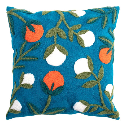 Spruce up your kids' bedroom with this sophisticated blue and orange floral pillow cover! Its plush softness ensures a comfortable sleep, while its botanical embroidery adds a touch of elegance - perfect for creating a cozy yet stylish space! Transform their room today - what are you waiting for?  Size: 17.71. x 17.71 inches (45cm x 45cm) Technics:Woven Embroidery