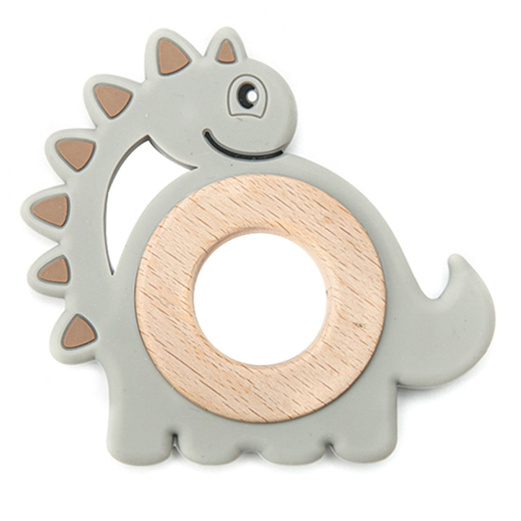 Dinosaur grey silicone teether for your little baby or toddler. this teether is great for kids ages 6 months to 3 years. And don't forget it is a cute gift too!