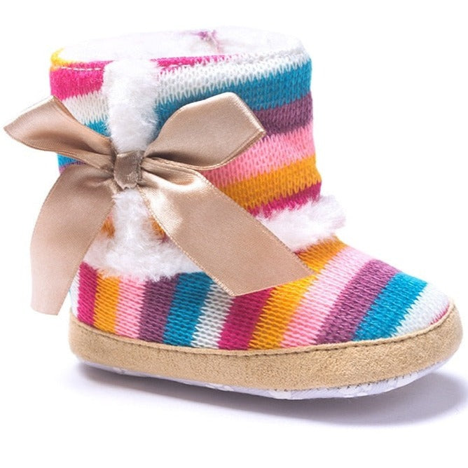 Sweet and stylish fall and winter cotton rainbow boots for babies and first time walkers.