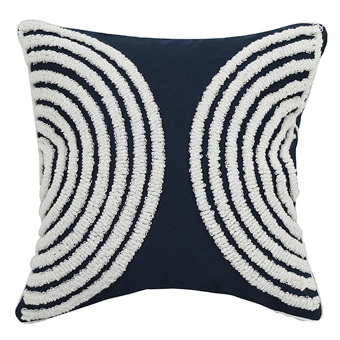 Transform your children's bedroom into a stylish, modern oasis with the navy blue semi circle pPillow cover! This soft, comfortable fabric features an embroidered pattern to add a hint of sophistication to any space. Get creative with the customizable color and shape options, and delight your little ones with a room they'll adore! Size: 17.71. x 17.71 inches (45cm x 45cm) Material: Cotton and Linen Technics: Woven Open: Zipper Solid color back Pillow insert (Filling) not included